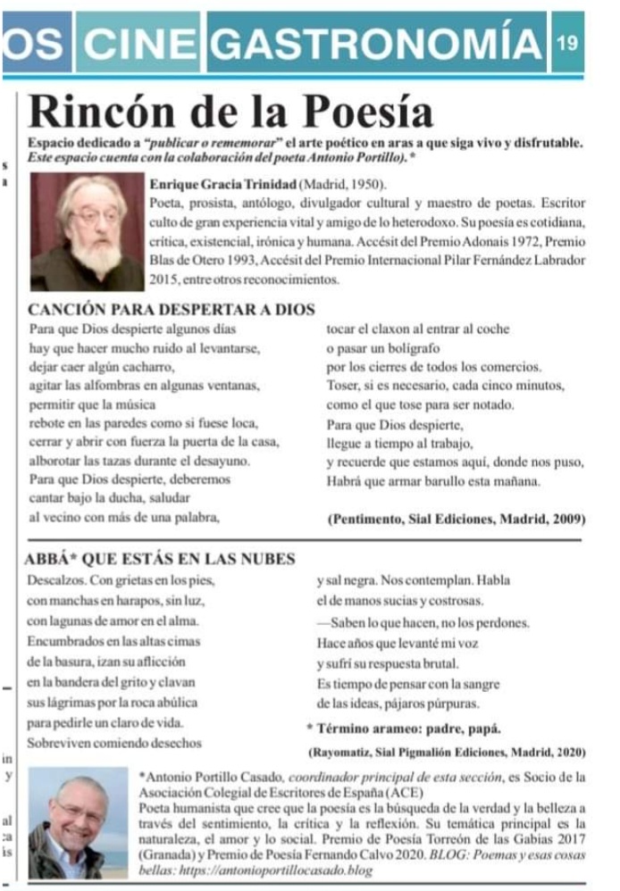 Poemas de Enrique gracias Trinidad y Antonio Portillo Casado  en el diario La Crónica del Henares.